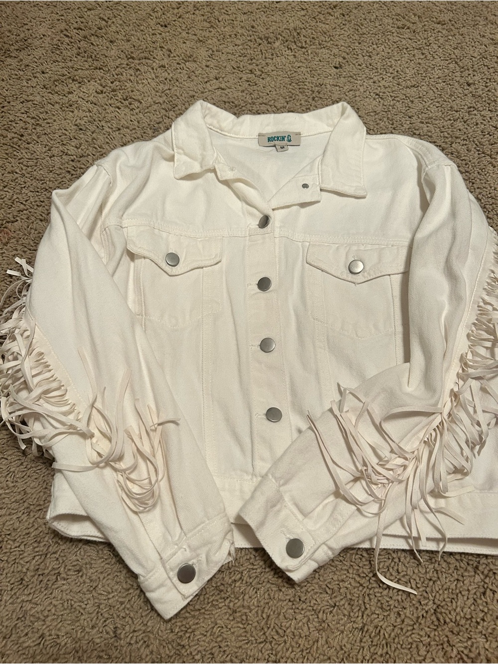 Rockin C white fringe denim jacket